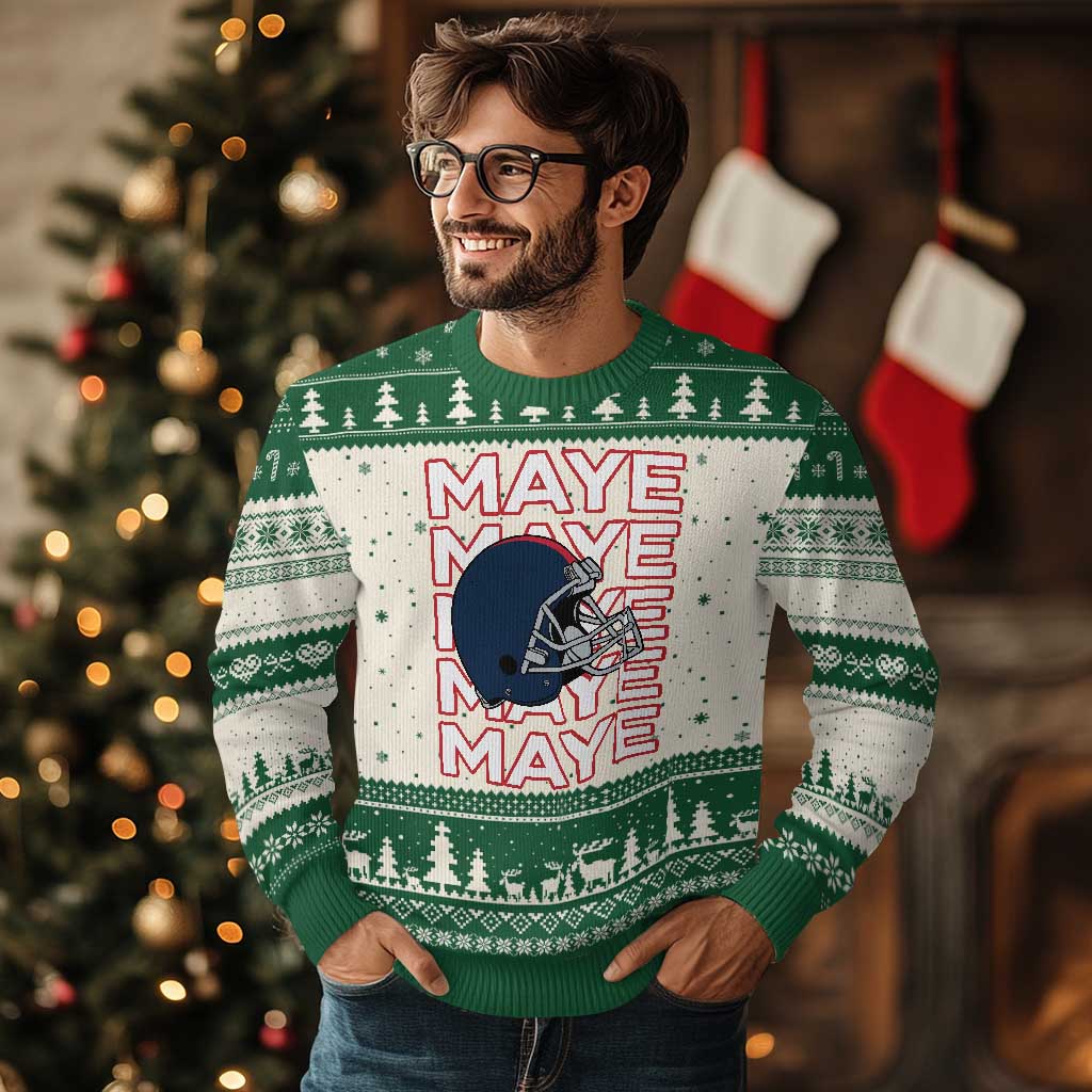 Maye Lover Ugly Christmas Sweater NE Quarterback Fan Gift TS12 Beige Green Print Your Wear
