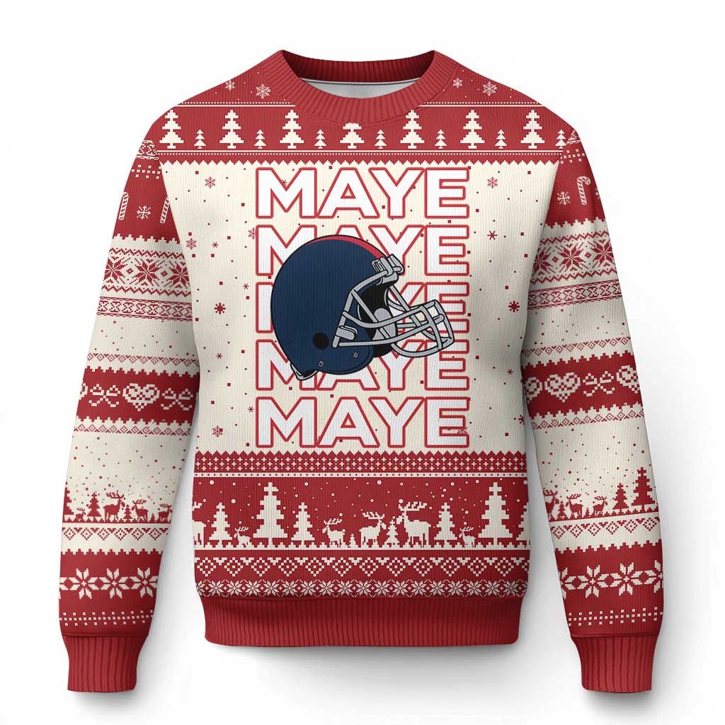 Maye Lover Ugly Christmas Sweater NE Quarterback Fan Gift TS12 Beige Red Print Your Wear