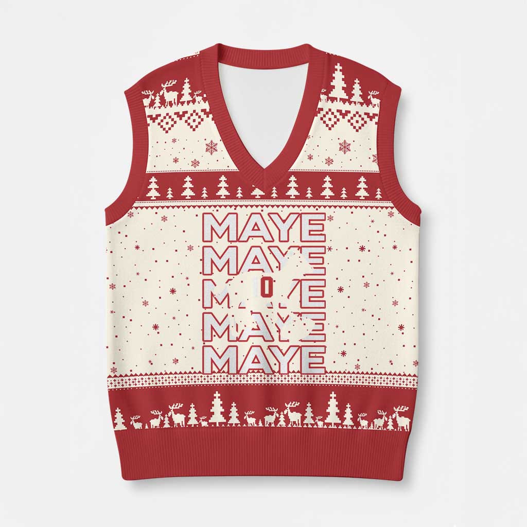 The GOAT Maye V-Neck Knit Sweater Vest NE Quarterback Fan Gift TS12 Beige Red Print Your Wear