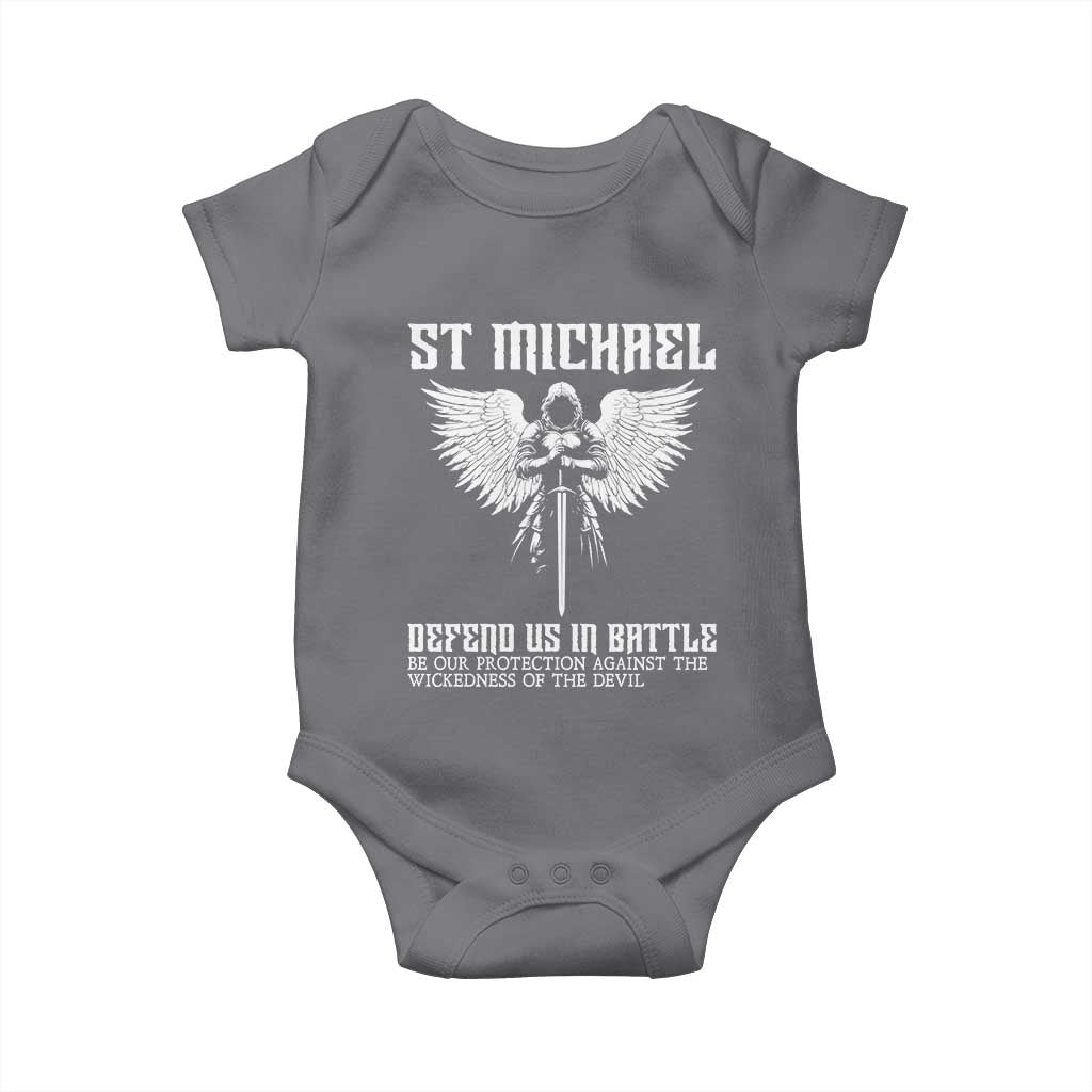 Saint Michael Defend Us In Battle Baby Onesie Christian Faith Gift TS12 Charcoal Print Your Wear