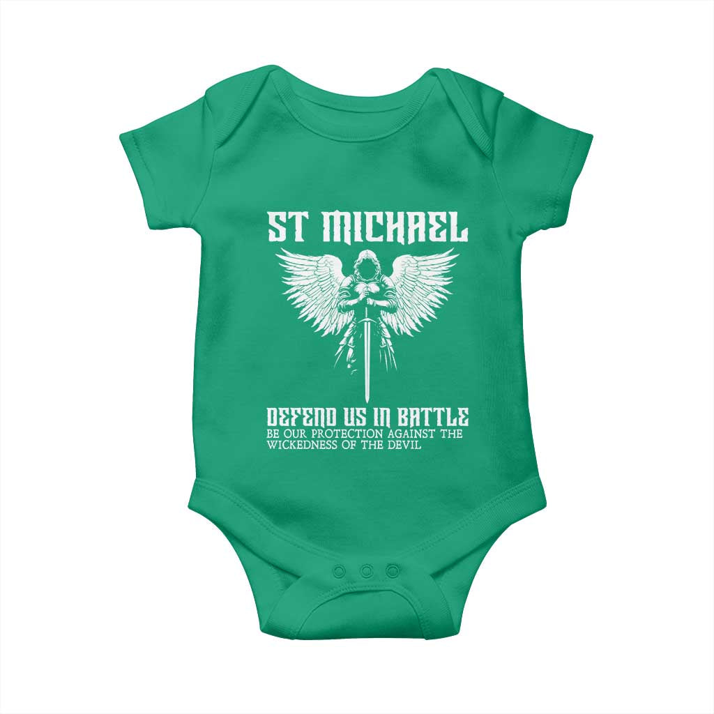 Saint Michael Defend Us In Battle Baby Onesie Christian Faith Gift TS12 Irish Green Print Your Wear