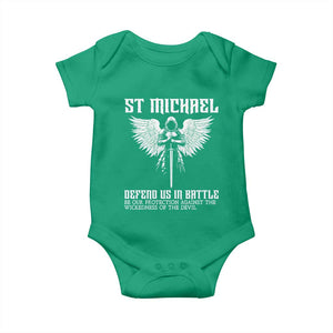 Saint Michael Defend Us In Battle Baby Onesie Christian Faith Gift TS12 Irish Green Print Your Wear