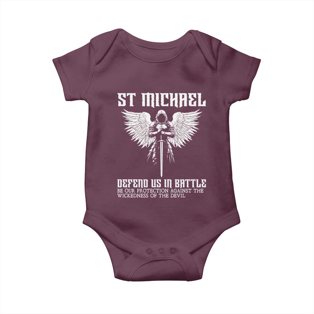 Saint Michael Defend Us In Battle Baby Onesie Christian Faith Gift TS12 Maroon Print Your Wear