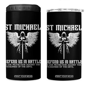 Saint Michael Defend Us In Battle 4 in 1 Can Cooler Tumbler Christian Faith Gift TS12 One Size: 16 oz Black Print Your Wear