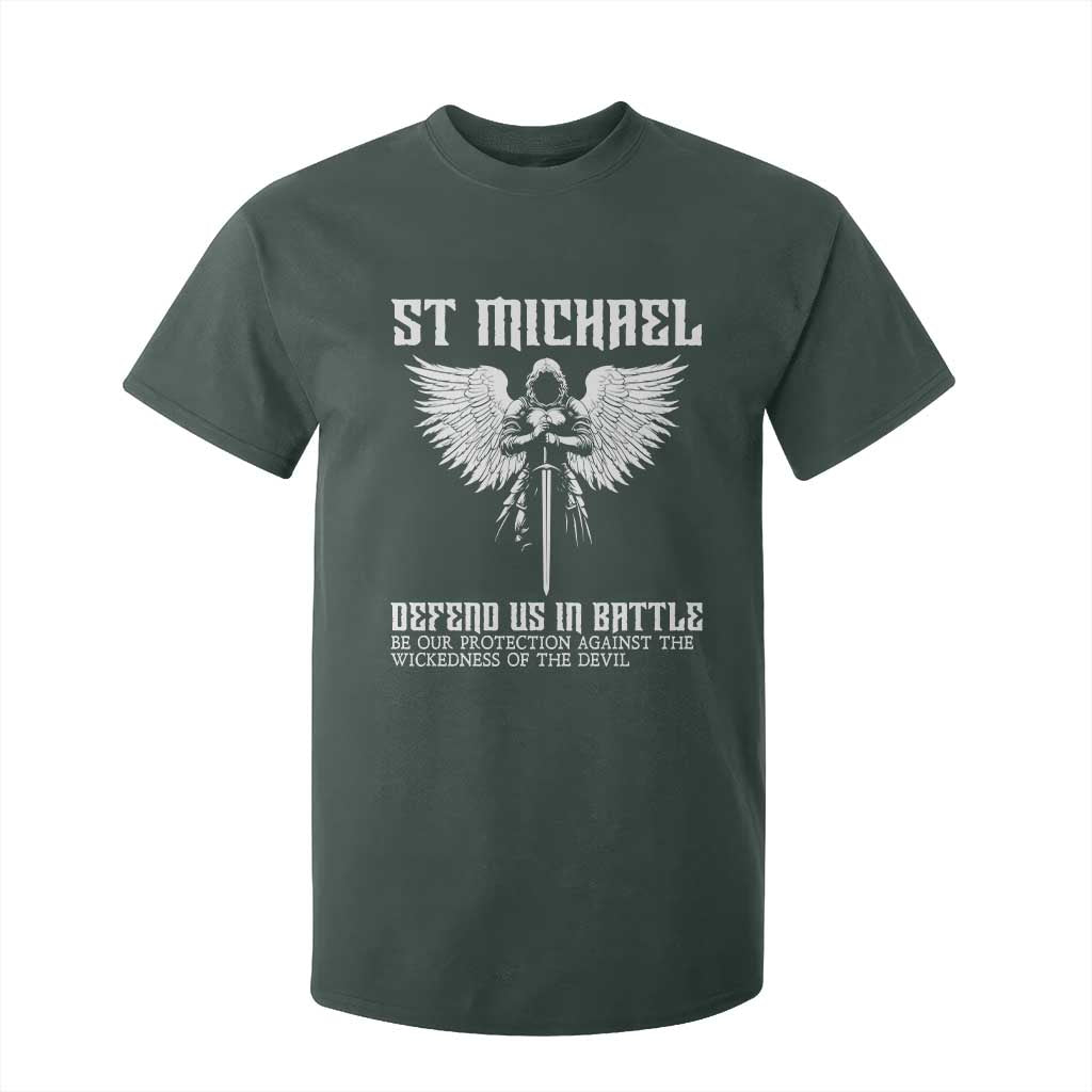 Saint Michael Defend Us In Battle T Shirt For Kid Christian Faith Gift TS12 Dark Forest Green Print Your Wear