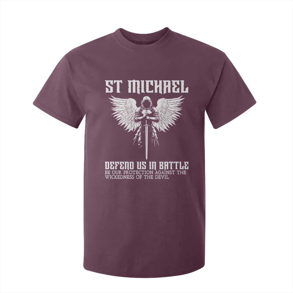 Saint Michael Defend Us In Battle T Shirt For Kid Christian Faith Gift TS12 Maroon Print Your Wear