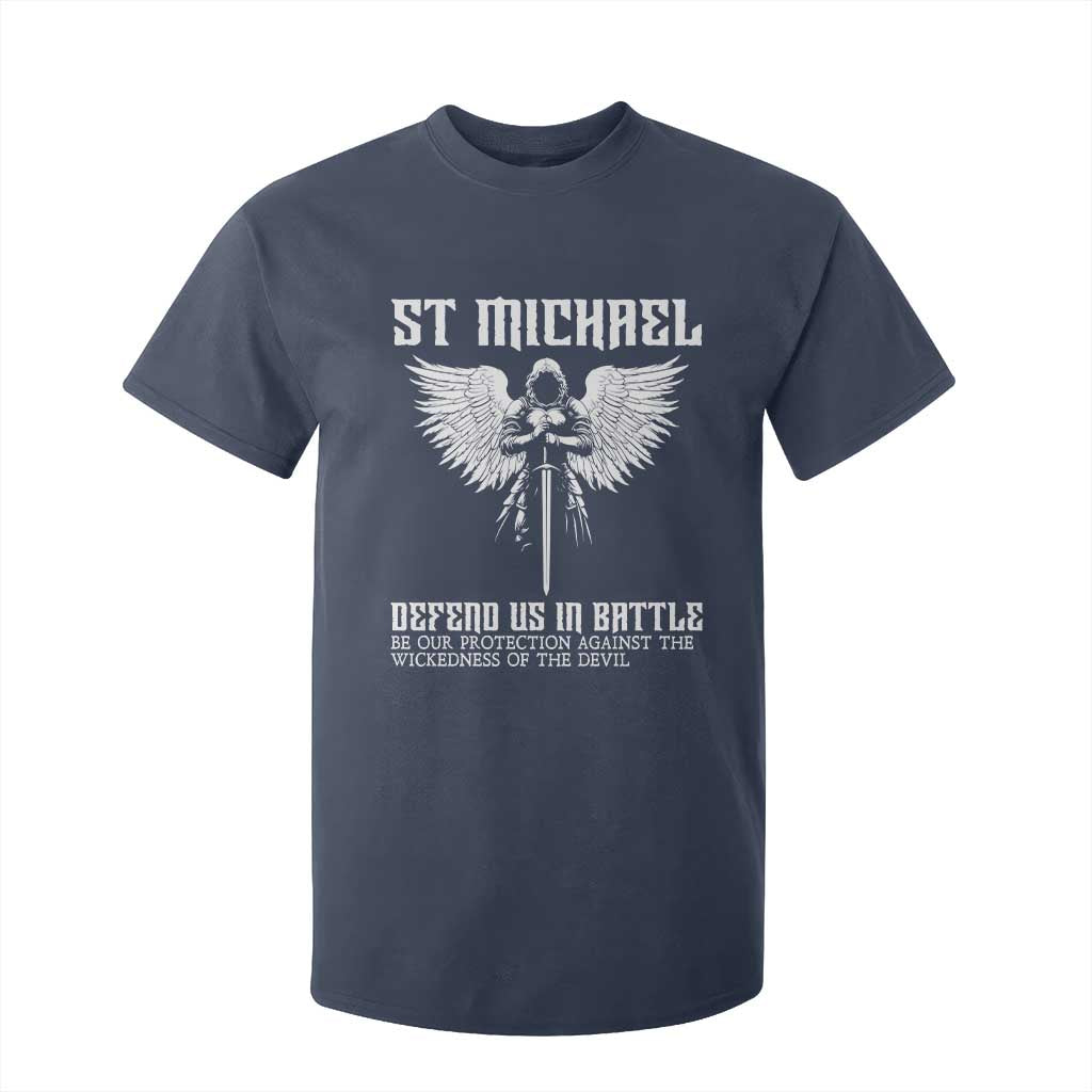 Saint Michael Defend Us In Battle T Shirt For Kid Christian Faith Gift TS12 Navy Print Your Wear