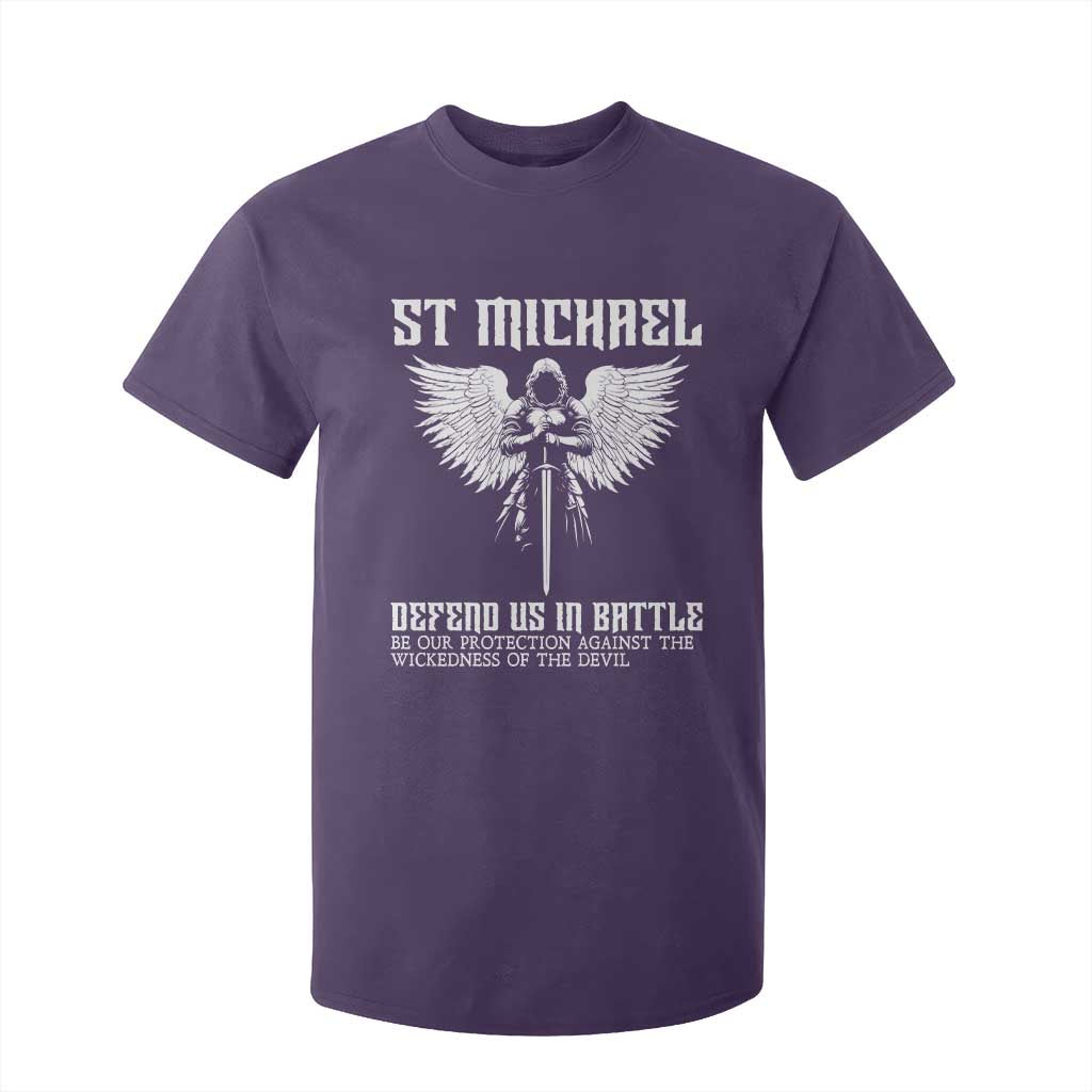 Saint Michael Defend Us In Battle T Shirt For Kid Christian Faith Gift TS12 Purple Print Your Wear