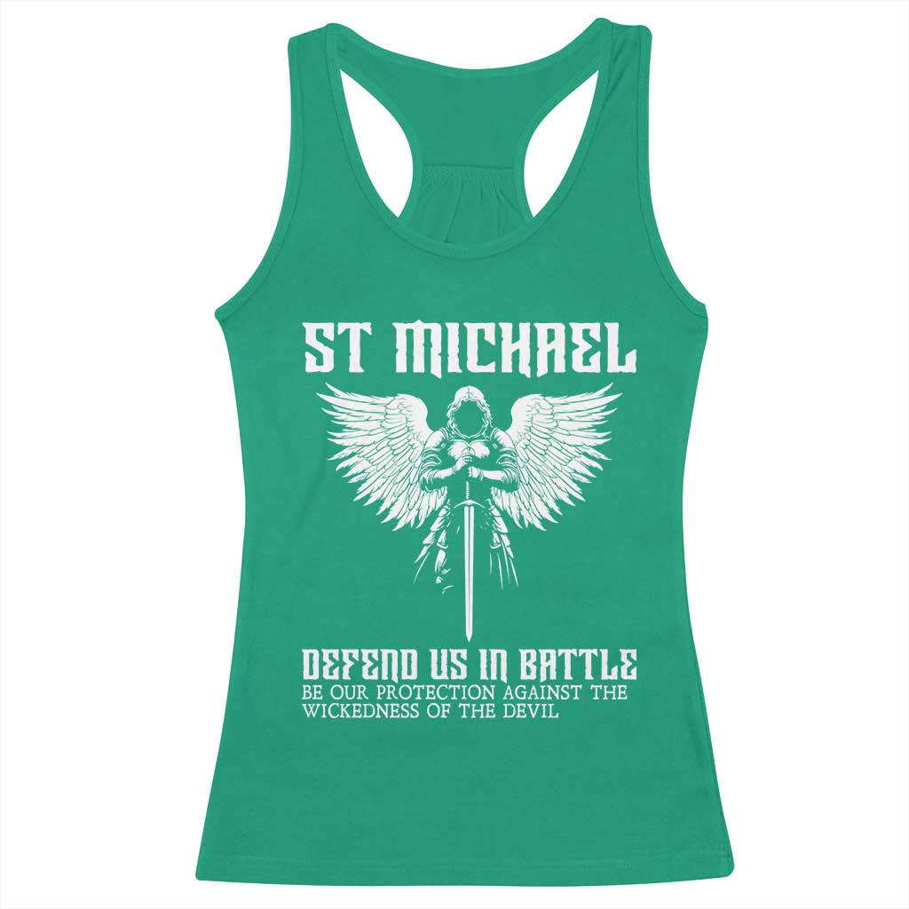 Saint Michael Defend Us In Battle Racerback Tank Top Christian Faith Gift TS12 Irish Green Print Your Wear