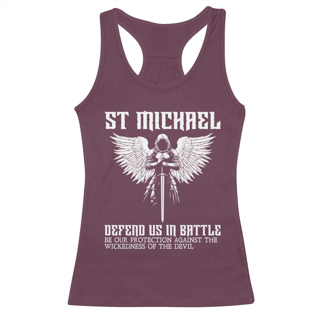 Saint Michael Defend Us In Battle Racerback Tank Top Christian Faith Gift TS12 Maroon Print Your Wear