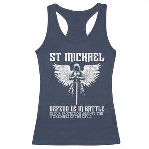 Saint Michael Defend Us In Battle Racerback Tank Top Christian Faith Gift TS12 Navy Print Your Wear