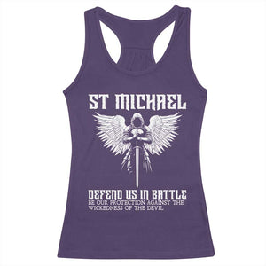 Saint Michael Defend Us In Battle Racerback Tank Top Christian Faith Gift TS12 Purple Print Your Wear