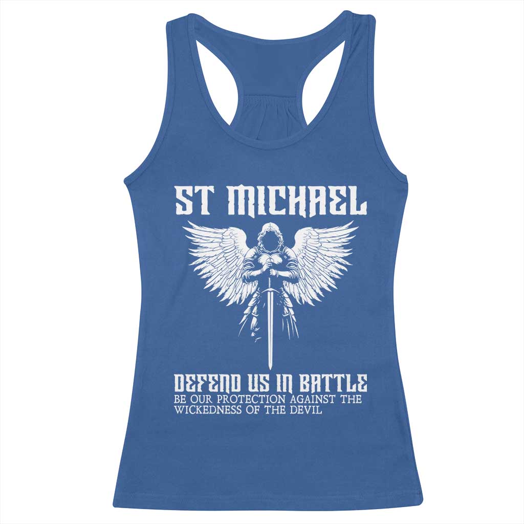 Saint Michael Defend Us In Battle Racerback Tank Top Christian Faith Gift TS12 Royal Blue Print Your Wear