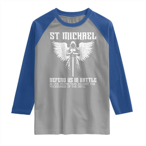 Saint Michael Defend Us In Battle Raglan Shirt Christian Faith Gift TS12 Sport Gray Royal Print Your Wear
