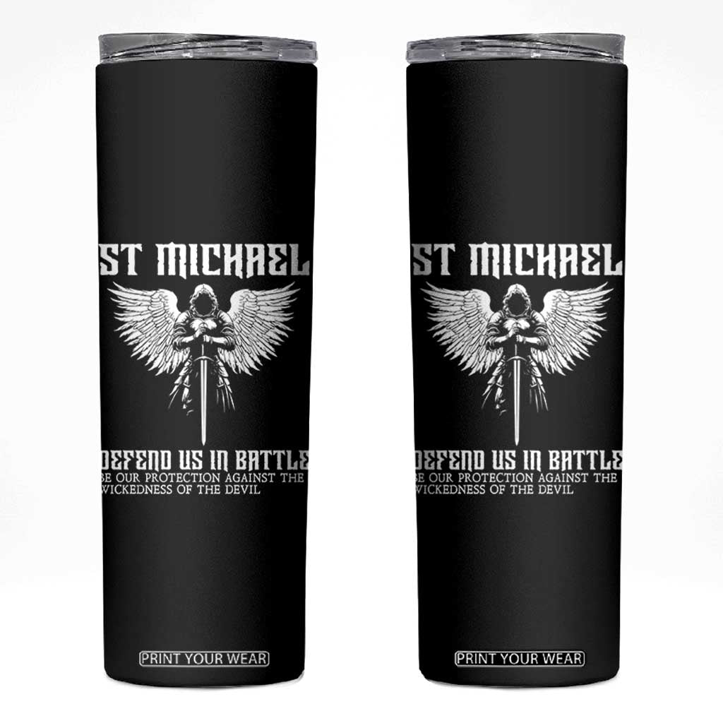 Saint Michael Defend Us In Battle Skinny Tumbler Christian Faith Gift TS12 Black Print Your Wear