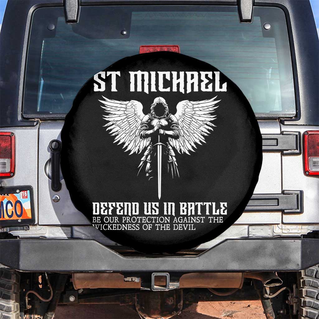 Saint Michael Defend Us In Battle Spare Tire Cover Christian Faith Gift TS12 No hole Black Print Your Wear