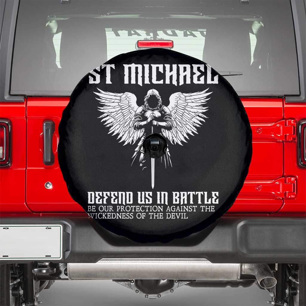 Saint Michael Defend Us In Battle Spare Tire Cover Christian Faith Gift TS12 Black Print Your Wear