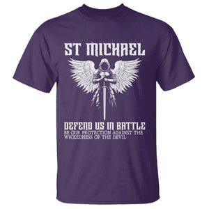 Saint Michael Defend Us In Battle T Shirt Christian Faith Gift TS12 Purple Print Your Wear