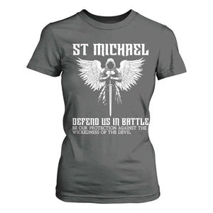 Saint Michael Defend Us In Battle T Shirt For Women Christian Faith Gift TS12 Dark Heather Print Your Wear