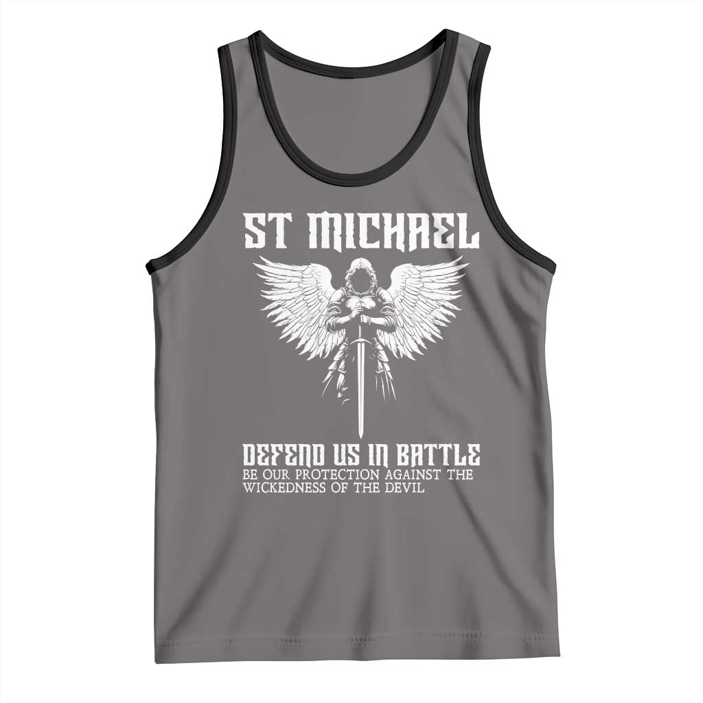 Saint Michael Defend Us In Battle Tank Top Christian Faith Gift TS12 Deep Heather Black Print Your Wear