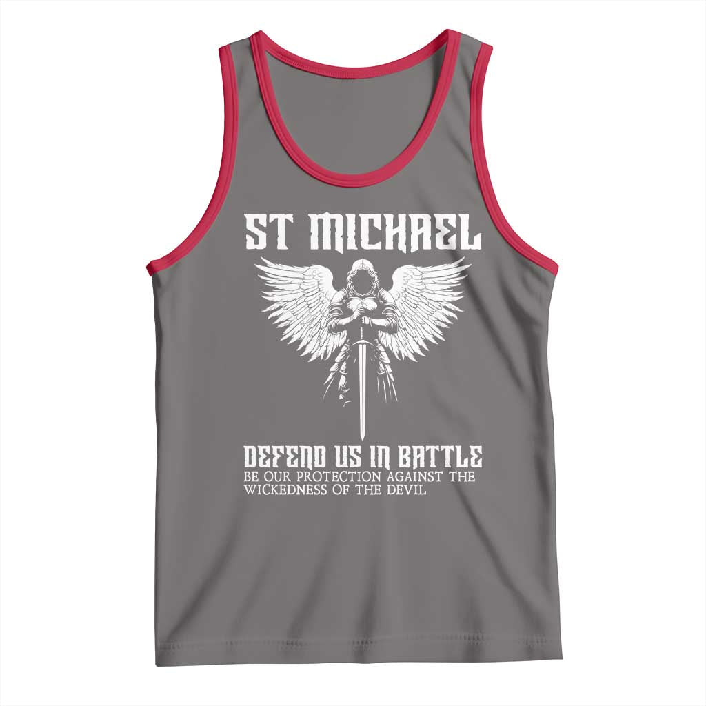 Saint Michael Defend Us In Battle Tank Top Christian Faith Gift TS12 Deep Heather Red Print Your Wear