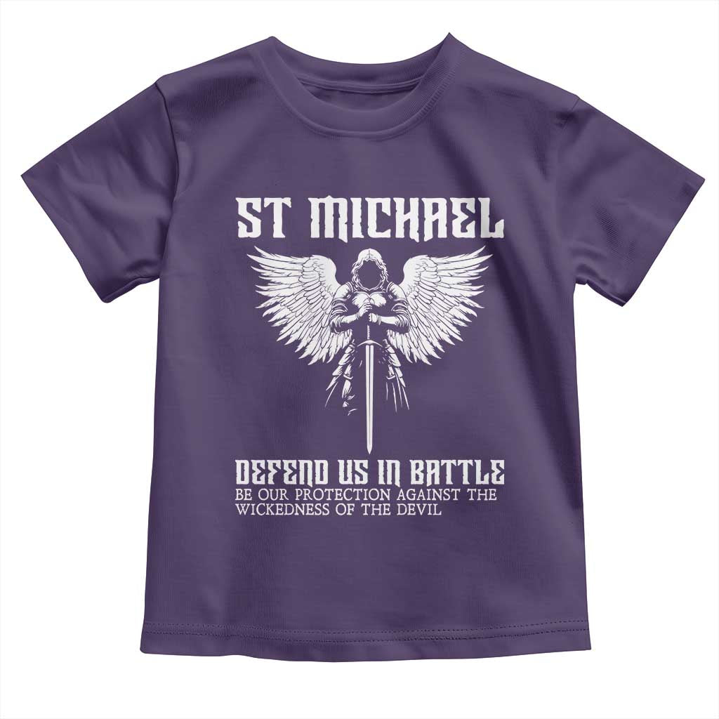 Saint Michael Defend Us In Battle Toddler T Shirt Christian Faith Gift TS12 Purple Print Your Wear