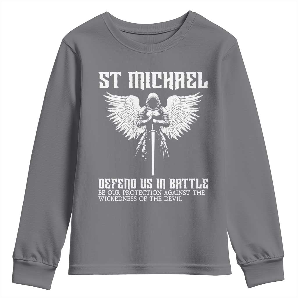 Saint Michael Defend Us In Battle Youth Sweatshirt Christian Faith Gift TS12 Charcoal Print Your Wear