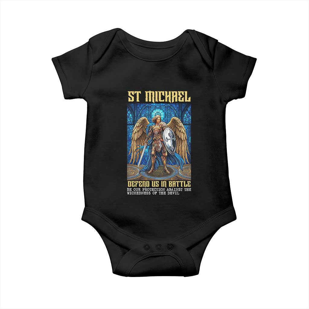 Saint Michael Prayer Defend Us In Battle Baby Onesie Religious Gift TS12 Black Print Your Wear