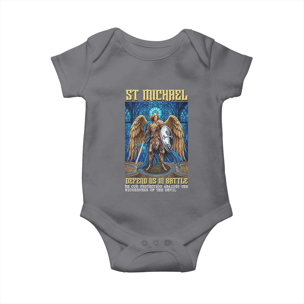 Saint Michael Prayer Defend Us In Battle Baby Onesie Religious Gift TS12 Charcoal Print Your Wear
