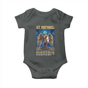 Saint Michael Prayer Defend Us In Battle Baby Onesie Religious Gift TS12 Dark Heather Print Your Wear