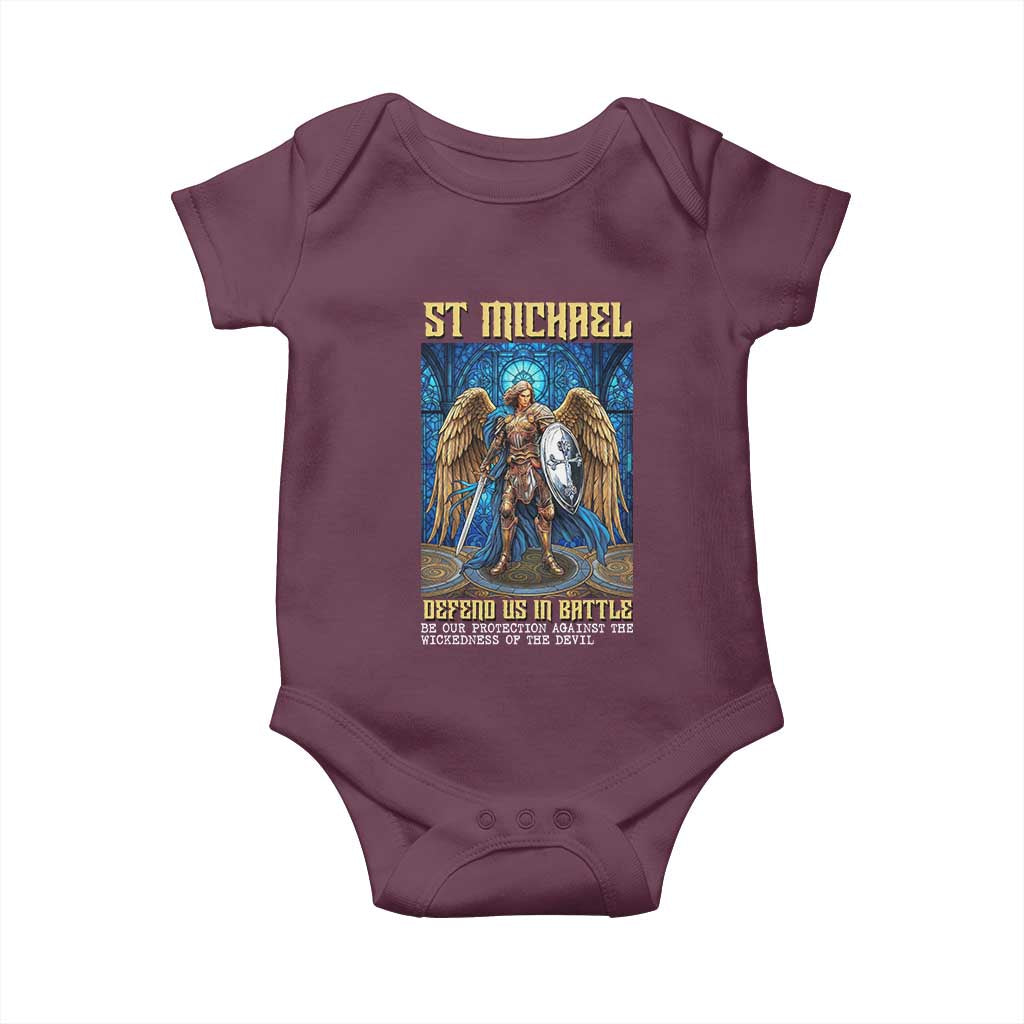 Saint Michael Prayer Defend Us In Battle Baby Onesie Religious Gift TS12 Maroon Print Your Wear