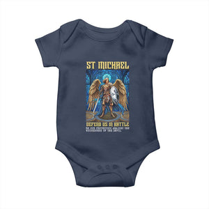 Saint Michael Prayer Defend Us In Battle Baby Onesie Religious Gift TS12 Navy Print Your Wear