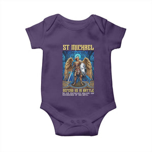 Saint Michael Prayer Defend Us In Battle Baby Onesie Religious Gift TS12 Purple Print Your Wear