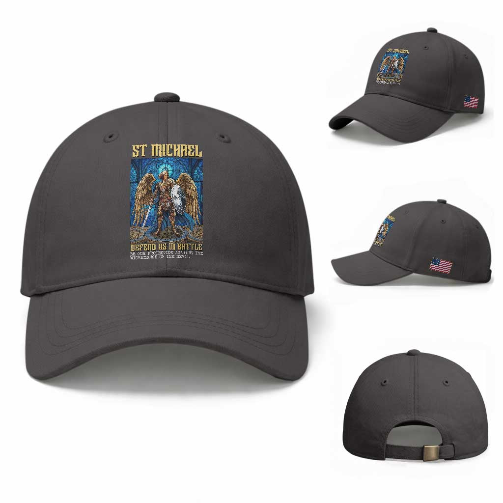Saint Michael Prayer Defend Us In Battle Baseball Cap Religious Gift TS12 Baseball Cap Universal Fit Dark Gray Print Your Wear