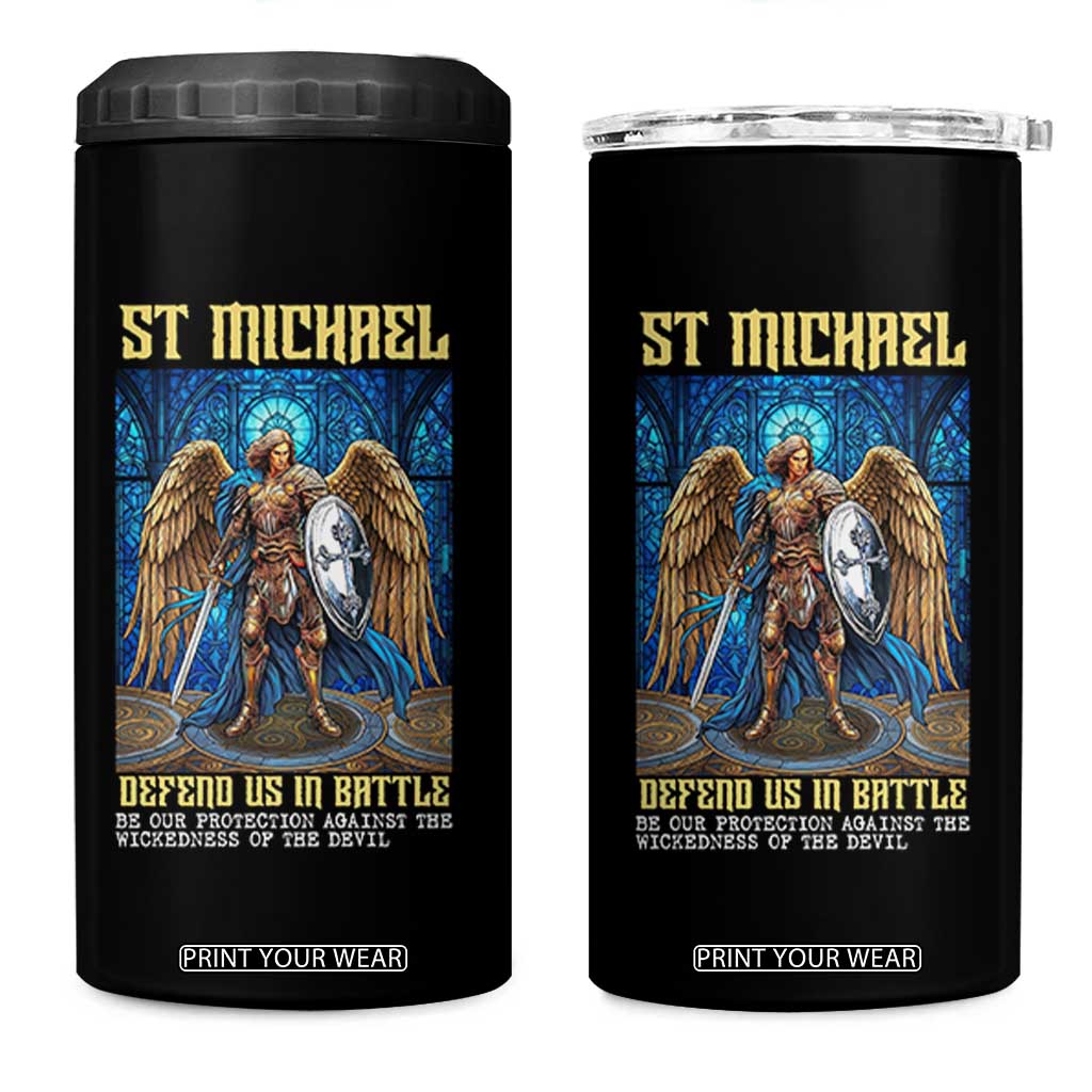 Saint Michael Prayer Defend Us In Battle 4 in 1 Can Cooler Tumbler Religious Gift TS12 One Size: 16 oz Black Print Your Wear