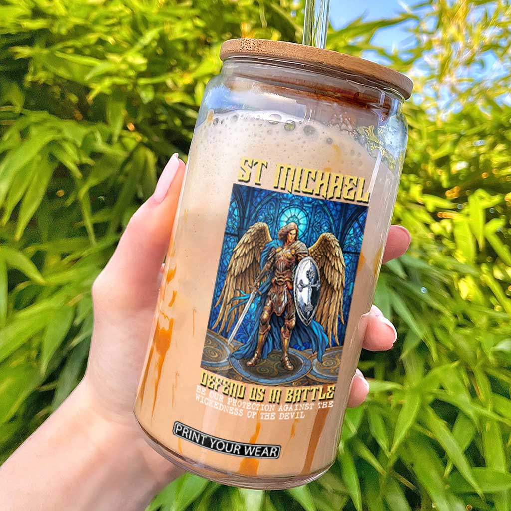 Saint Michael Prayer Defend Us In Battle Glass Can Religious Gift TS12 Black Print Your Wear