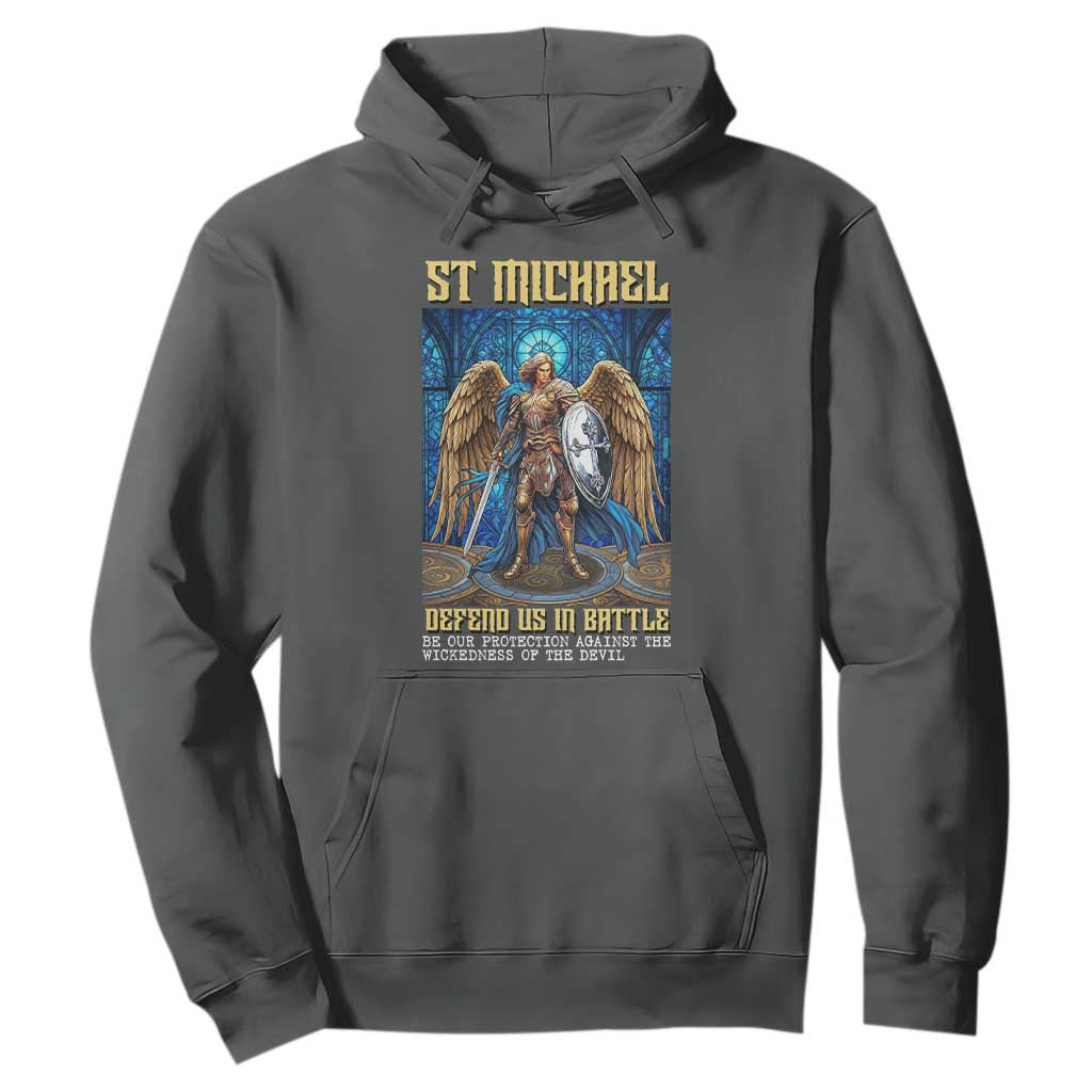 Saint Michael Prayer Defend Us In Battle Hoodie Religious Gift TS12 Dark Heather Print Your Wear