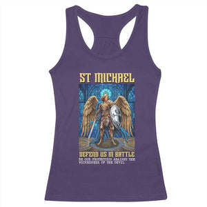 Saint Michael Prayer Defend Us In Battle Racerback Tank Top Religious Gift TS12 Purple Print Your Wear
