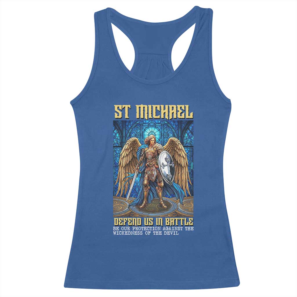 Saint Michael Prayer Defend Us In Battle Racerback Tank Top Religious Gift TS12 Royal Blue Print Your Wear