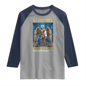 Saint Michael Prayer Defend Us In Battle Raglan Shirt Religious Gift TS12 Sport Gray Navy Print Your Wear