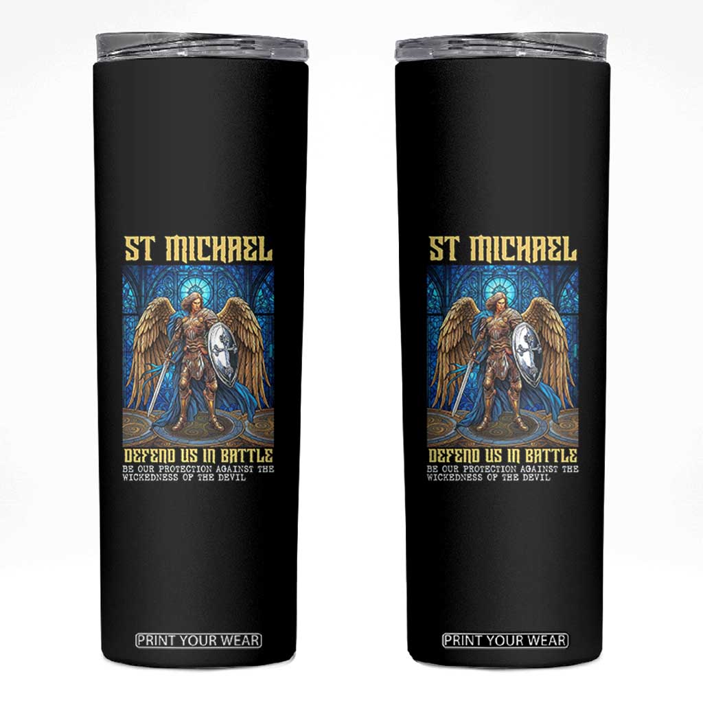 Saint Michael Prayer Defend Us In Battle Skinny Tumbler Religious Gift TS12 Black Print Your Wear