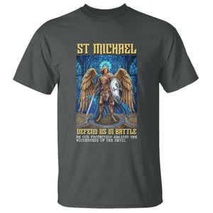 Saint Michael Prayer Defend Us In Battle T Shirt Religious Gift TS12 Dark Heather Print Your Wear