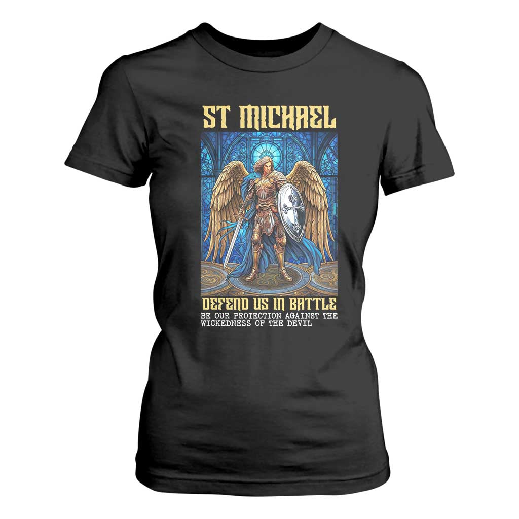Saint Michael Prayer Defend Us In Battle T Shirt For Women Religious Gift TS12 Black Print Your Wear