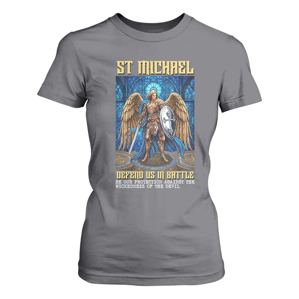 Saint Michael Prayer Defend Us In Battle T Shirt For Women Religious Gift TS12 Charcoal Print Your Wear