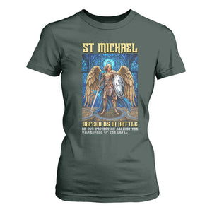 Saint Michael Prayer Defend Us In Battle T Shirt For Women Religious Gift TS12 Dark Forest Green Print Your Wear