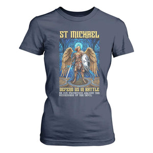 Saint Michael Prayer Defend Us In Battle T Shirt For Women Religious Gift TS12 Navy Print Your Wear