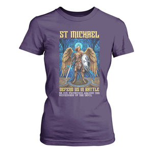 Saint Michael Prayer Defend Us In Battle T Shirt For Women Religious Gift TS12 Purple Print Your Wear