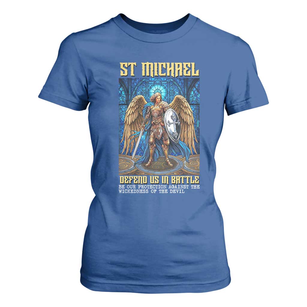 Saint Michael Prayer Defend Us In Battle T Shirt For Women Religious Gift TS12 Royal Blue Print Your Wear