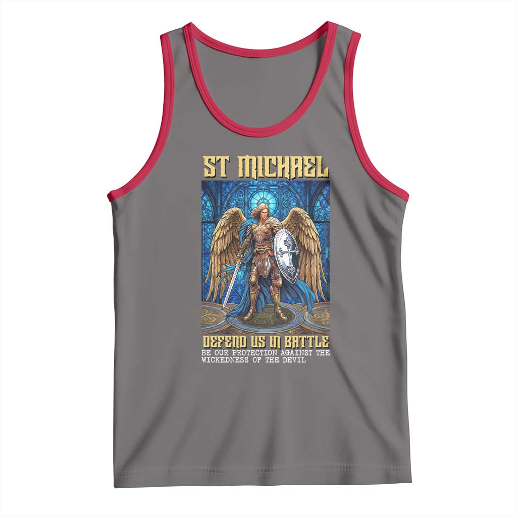 Saint Michael Prayer Defend Us In Battle Tank Top Religious Gift TS12 Deep Heather Red Print Your Wear