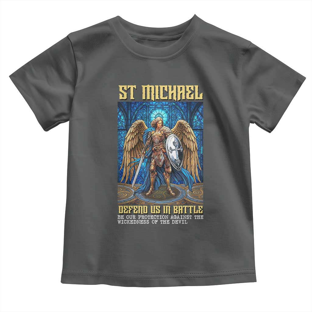 Saint Michael Prayer Defend Us In Battle Toddler T Shirt Religious Gift TS12 Dark Heather Print Your Wear